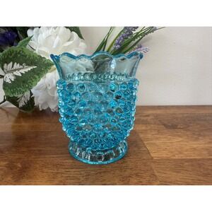 Vintage EAPG Doyle Spiked Hobnail Teal Blue Glass‎ Spooner Vase